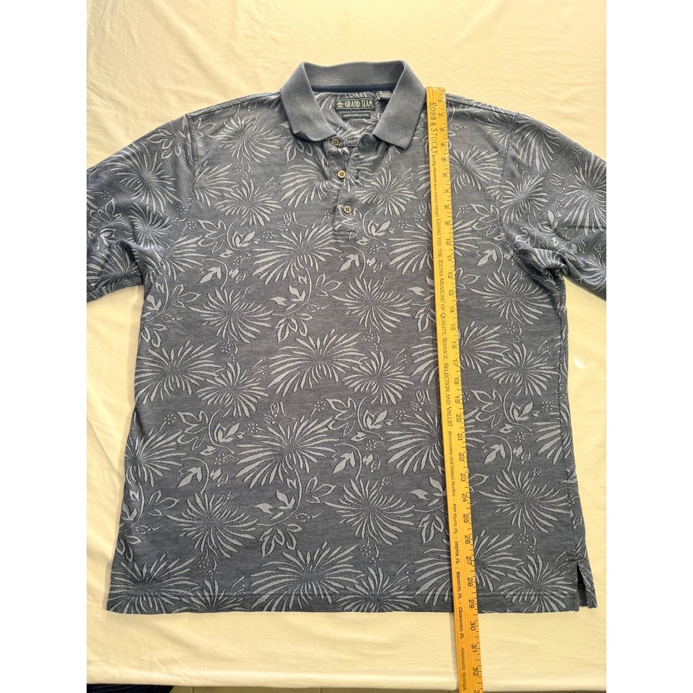 Grand Slam Performance Mens XL Blue Floral Leaf Print Polo Shirt Short Sleeve